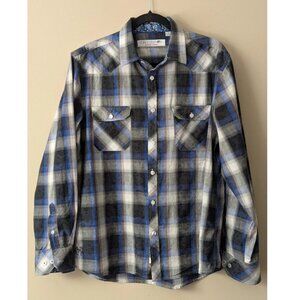 John Lennon English Laundry Cotton Shirt Plaid over Floral Background Men L /XL